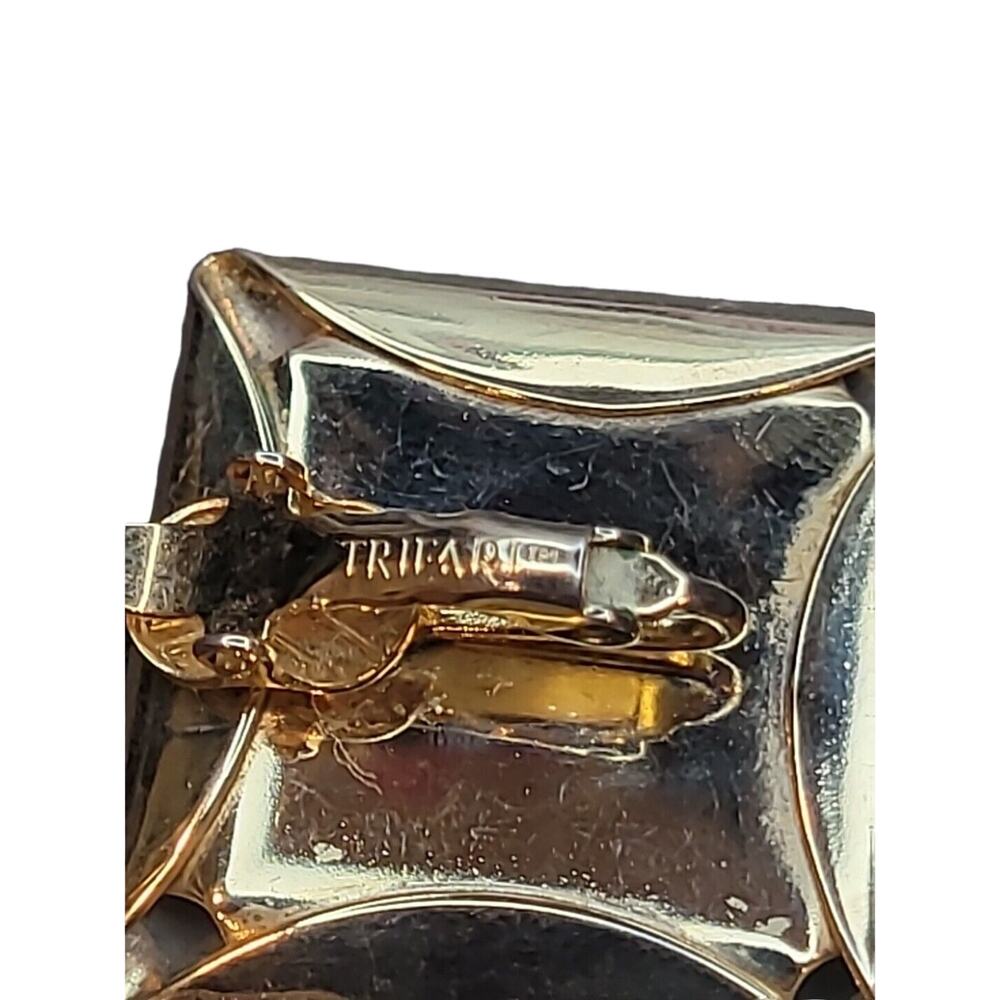 Trifari TM Vintage 80s Cabochon Gripoix Pyramid Clip-On Earrings Multicolor RARE - Picture 4 of 5